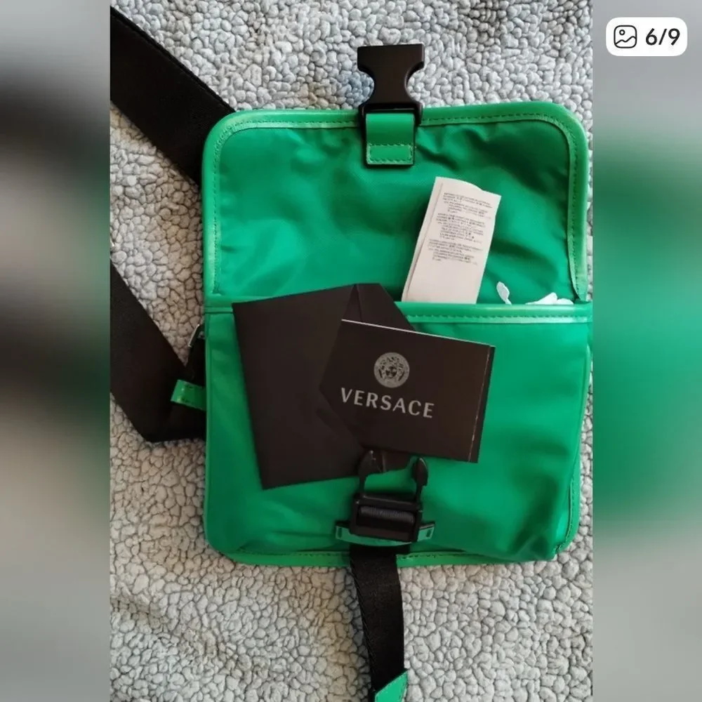 SALE Versace Green leather small La Medusa messenger bag